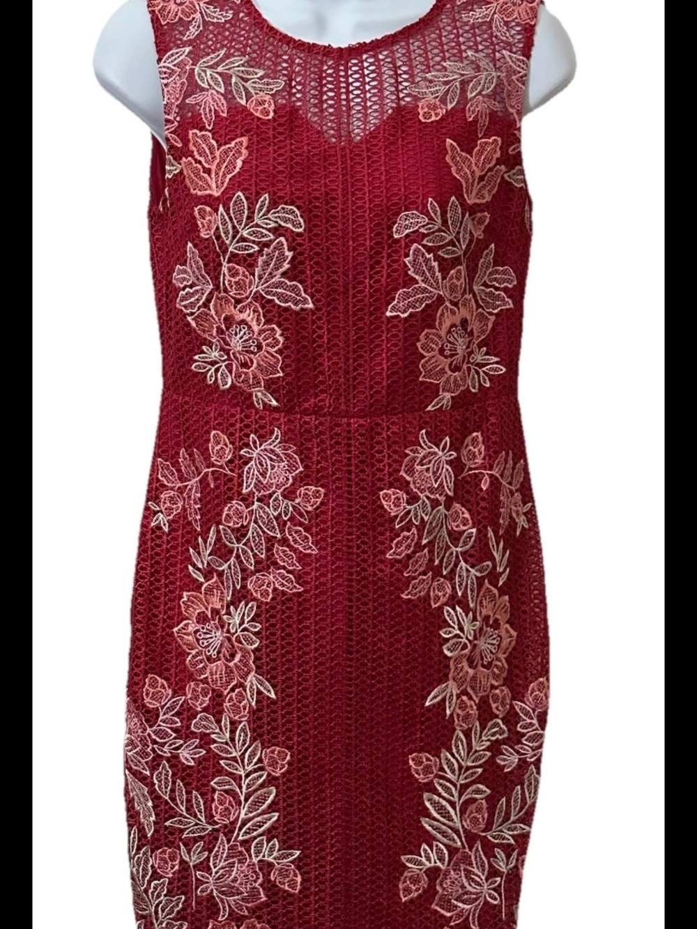 Etcetera Burgundy Lace Floral-Embroidered Midi Dress